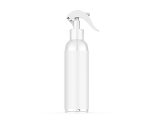 Spray bottle with trigger. Plastic cleaner liquid packaging mockup. Pistol sprayer for disinfectant...