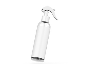 Spray bottle with trigger. Plastic cleaner liquid packaging mockup. Pistol sprayer for disinfectant detergent. 3d illustration