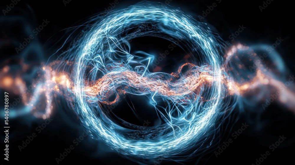Poster dynamic energy flow visualizing electric waves in a futuristic space environment