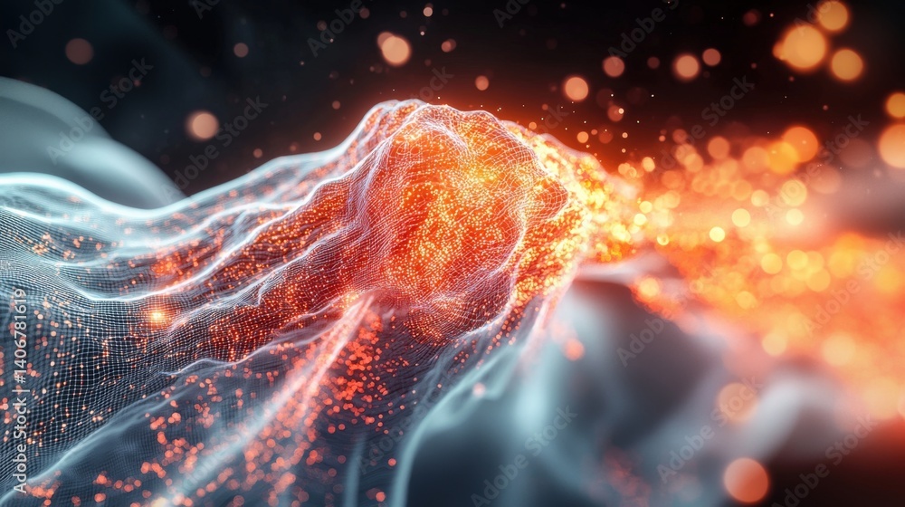 Poster dynamic eruption of energy particles abstract digital environment visualization sci-fi concept close