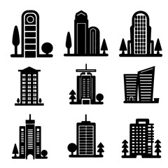 Obraz premium Apartment home tower building icon set illustration commercial real estate.