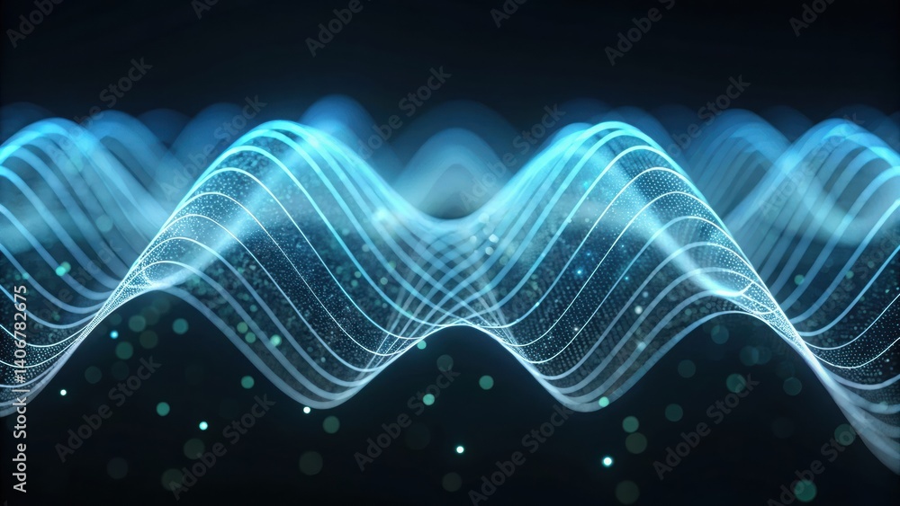 Poster fascinating 3d abstract visualization of cross department collaboration featuring a wave of light