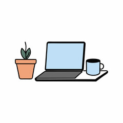 Fototapeta premium laptop and coffee cup