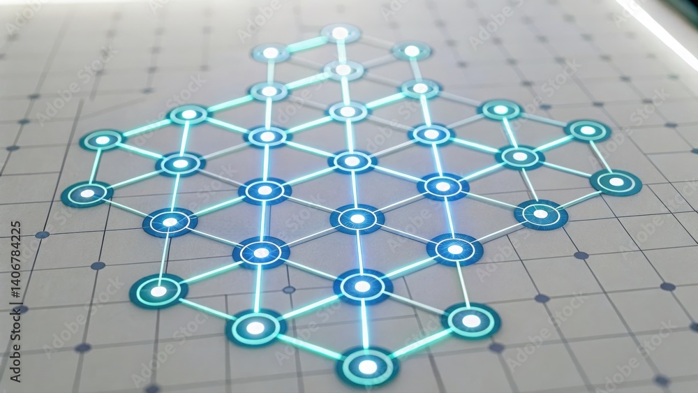 Aufkleber striking blue and white hexagon forming part of a holographic network of data relationships and link