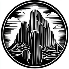 Obraz premium Desert landscape in woodcut style