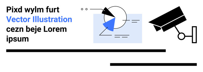 Surveillance camera alongside geometric shapes, lines, and abstract typography. Ideal for technology, security, design, innovation, data analysis, creativity and simple landing page © robu_s