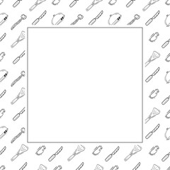 kitchen utensil frame. doodle kitchenware square frame. kitchen background