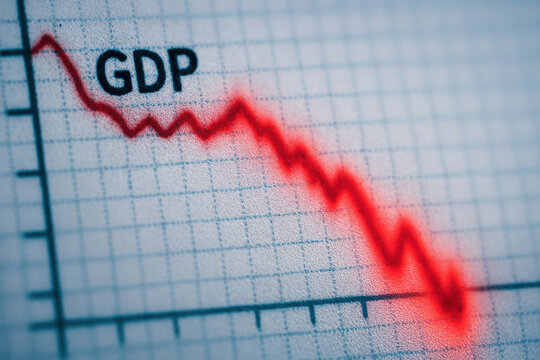 graph shows decline GDP, reflecting economic depression and uncertainty. This downward trend highlights challenges faced