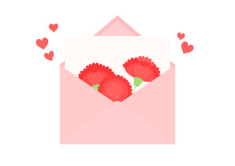 Red carnations in a pink envelope.