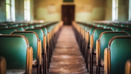 Empty auditorium, rows of chairs
