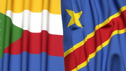 Flags of COMOROS and CONGO DEMOCRATIC REPUBLIC with realistic cloth texture