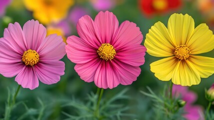 Fototapeta premium Cosmos flowers bloom, garden, bokeh, spring