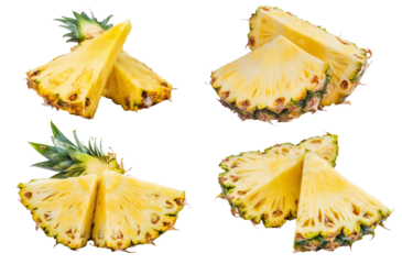 pineapple slices on white background, fresh and juicy