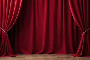 Elegant, flowing velvet curtains, rich burgundy hue, fashion photography, rich color, crimson