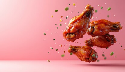 Delicious chicken wings in flight