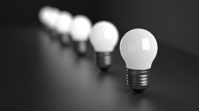 Row of glowing light bulbs, focus on single one - Powered by Adobe