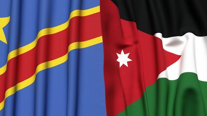Flags of CONGO DEMOCRATIC REPUBLIC and JORDAN with realistic cloth texture