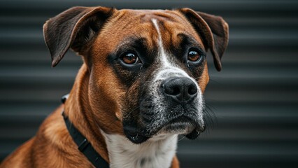 Boxer Mix Dog Sitting Outdoors Looking Alert