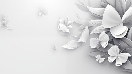 White Paper Cut Butterflies and Leaves on Gradient Background