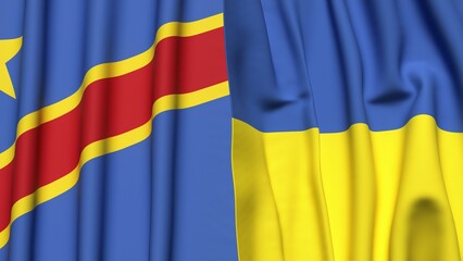 Flags of CONGO DEMOCRATIC REPUBLIC and UKRAINE with realistic cloth texture