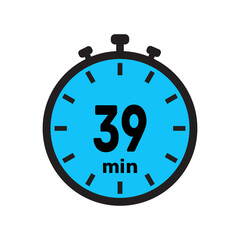 39 minute Timer, clock, stopwatch isolated icons. Countdown timer symbol. Minute timer, Time measure, Chronometer, Alarm.