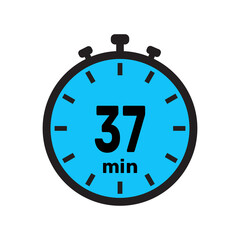 37 minute Timer, clock, stopwatch isolated icons. Countdown timer symbol. Minute timer, Time measure, Chronometer, Alarm.
