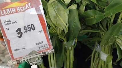 Sign on market stall of fruits in a supermarket in Surabaya city  Indonesia