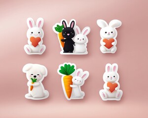 Naklejka premium Cute bunnies and carrots in playful designs.