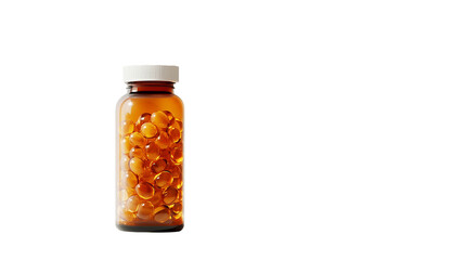 Amber Glass Bottle of Orange Capsules on Transparent Background, PNG