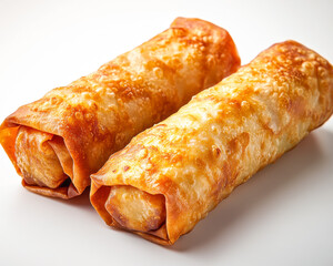 Crispy Golden Egg Rolls Isolated on White Background Showcasing Delicious Asian Appetizers