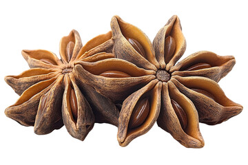 Star anise displayed with detailed features on a white background