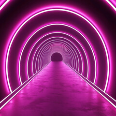 Naklejka premium Pink Neon Tunnel: Glowing circular lights illuminate a vibrant pathway
