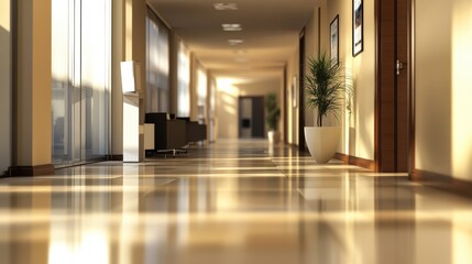 Fototapeta premium Nice modern office with beautiful long office corridor with and defocused room background concepts and ideas for business presentation background wallpaper and backdrop ideas for corporate and commer