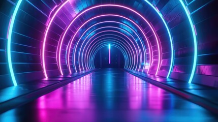 Fototapeta premium Neon Tunnel: Futuristic Cyberpunk Corridor with Vibrant Pink and Blue Lights