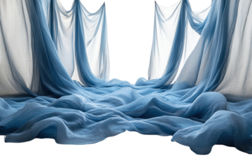 Flowing blue fabric creates a serene and tranquil atmosphere in a studio setting