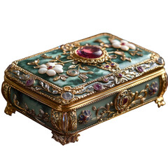 Exquisite vintage jewelry box adorned with gemstones and intricate designs