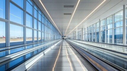 Obraz premium Modern Airport Terminal Concourse with Moving Walkway