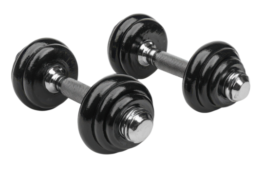 Black dumbbells for home workout and strength training in fitness routine