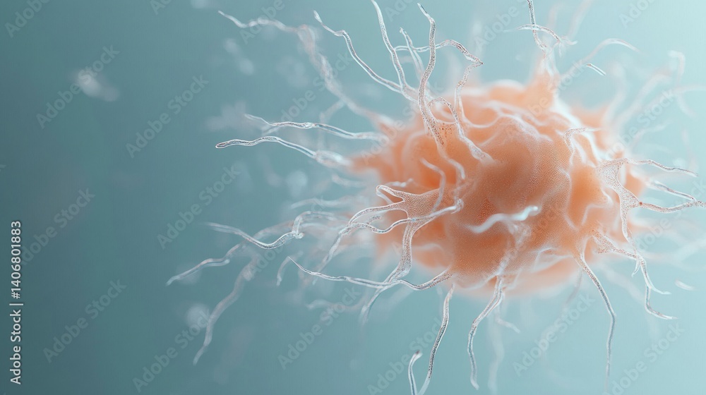 Poster a detailed visualization of human cells using advanced technology highlights the synergy between bio