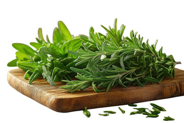 Fresh herbs on a wooden cutting board highlighting culinary potential and natural flavors