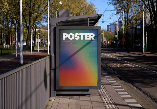 Mockup Of Vertical Customizable Advertisement On Sidewalk