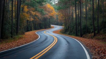 Fototapeta premium Autumn Road Winding Through Forest