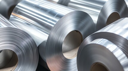 Close up of rolls of steel and aluminum plate high res