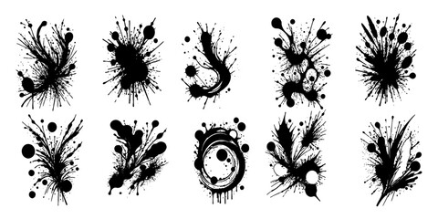 Abstract black and white splash pattern set. For use in graphics. Minimalist illustration for printing on wall decorations