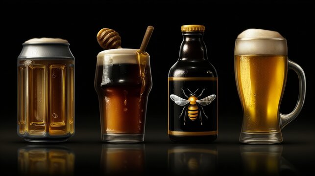 Realistic 3D icons of beer, suitable for food and drink designs.