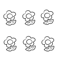 A monochromatic drawing of flowers in a symmetrical pattern, featuring stylized shapes and outline-only design. Perfect for use in coloring books, patterns, and simple artistic projects.