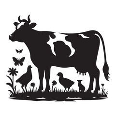 Cow Farms icon set logo illustration vector template Design black