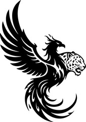 Obraz premium Tribal Phoenix with Leopard Head Tattoo Design