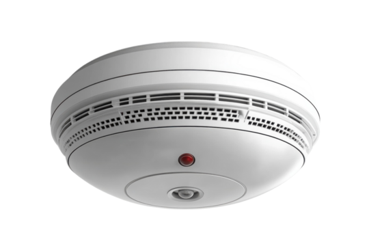 Smoke detector installed on ceiling for fire safety in residential setting