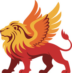 Fototapeta premium Winged Lion Illustration with Fiery Colors